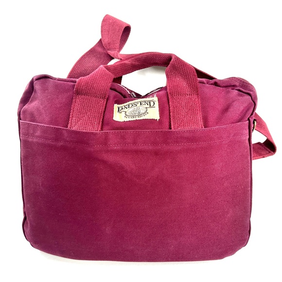 Lands End Vintage Y2K Burgundy Maroon Waxed Canvas Laptop Briefcase Bag Business - Picture 5 of 11